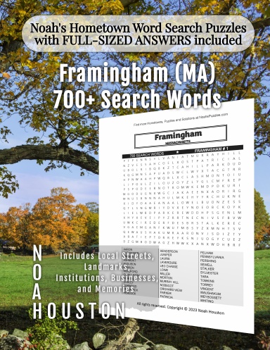 Noah’s Hometown Word Search Puzzles with FULL-SIZED ANSWERS included Framingham (MA)