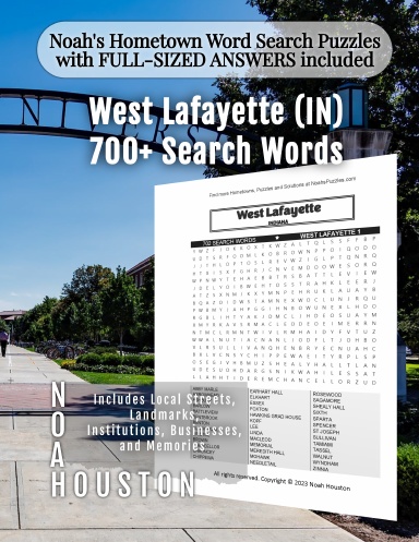 Noah’s Hometown Word Search Puzzles with FULL-SIZED ANSWERS included West Lafayette (IN)