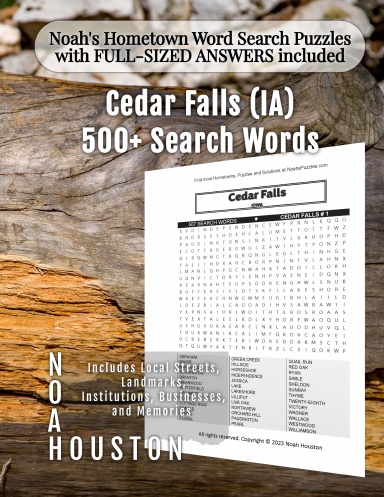 Noah’s Hometown Word Search Puzzles with FULL-SIZED ANSWERS included Cedar Falls (IA)
