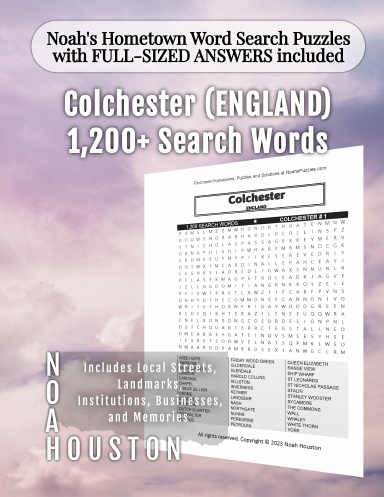 Noah’s Hometown Word Search Puzzles with FULL-SIZED ANSWERS included Colchester (ENGLAND)