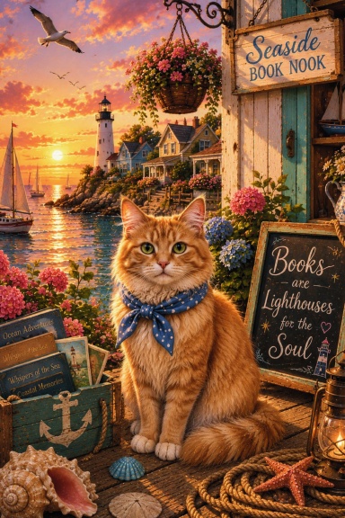 Seaside Book Nook Orange Tabby Journal