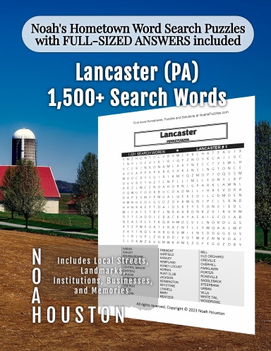 Noah’s Hometown Word Search Puzzles with FULL-SIZED ANSWERS included Lancaster (PA)