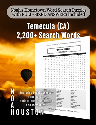 Noah’s Hometown Word Search Puzzles with FULL-SIZED ANSWERS included Temecula (CA)