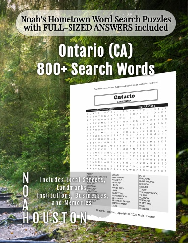 Noah’s Hometown Word Search Puzzles with FULL-SIZED ANSWERS included Ontario (CA)