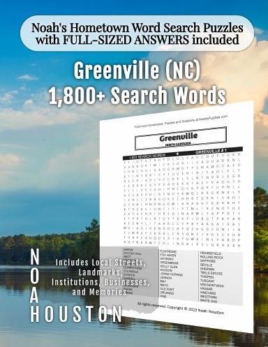 Noah’s Hometown Word Search Puzzles with FULL-SIZED ANSWERS included Greenville (NC)