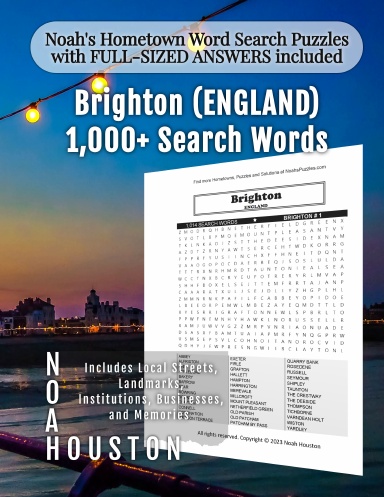 Noah’s Hometown Word Search Puzzles with FULL-SIZED ANSWERS included BRIGHTON (ENGLAND)