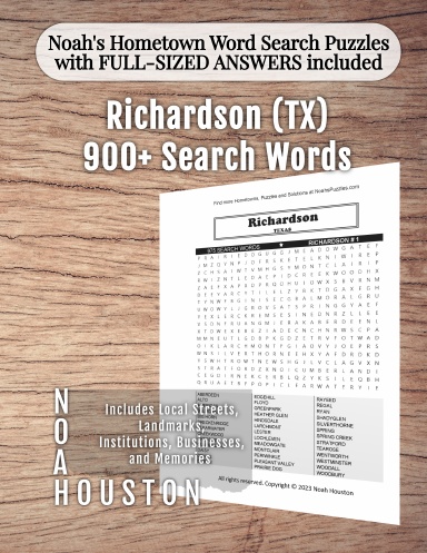 Noah’s Hometown Word Search Puzzles with FULL-SIZED ANSWERS included Richardson (TX)