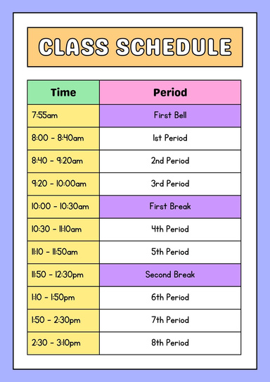Class schedule