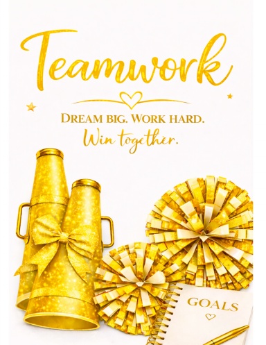 Teamwork - Single - Gold, Cheer Notebook 8.5"x11" Wide Ruled Blank Notebook, Spiral