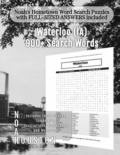 Noah’s Hometown Word Search Puzzles with FULL-SIZED ANSWERS included Waterloo (IA)
