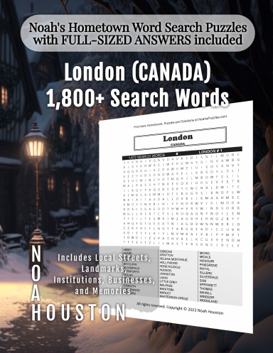 Noah’s Hometown Word Search Puzzles with FULL-SIZED ANSWERS included London (CANADA)