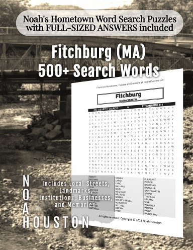 Noah’s Hometown Word Search Puzzles with FULL-SIZED ANSWERS included Fitchburg (MA)