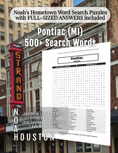 Noah’s Hometown Word Search Puzzles with FULL-SIZED ANSWERS included Pontiac (MI)