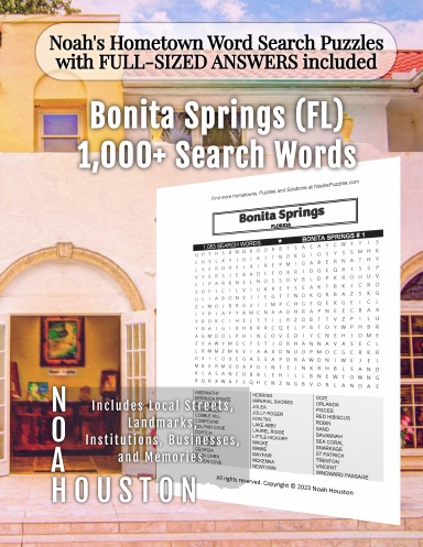Noah’s Hometown Word Search Puzzles with FULL-SIZED ANSWERS included Bonita Springs (FL)