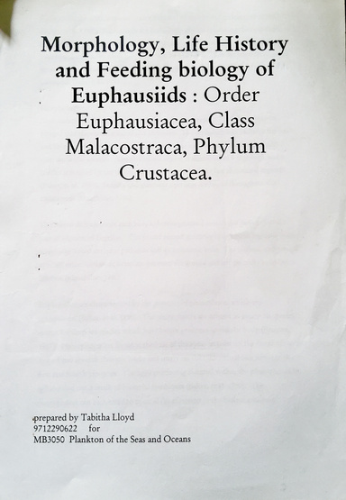Morphology: Life history & Feeding biology of Euphausiids