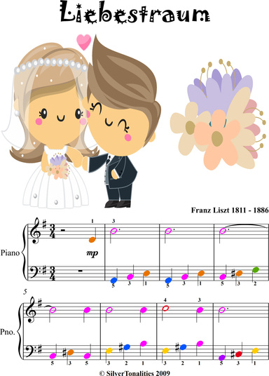 Liebestraum Easiest Piano Sheet Music with Colored Notation