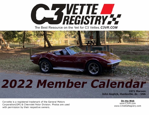 2022 C3 Vette Registry Member Calendar