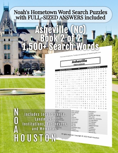 Noah’s Hometown Word Search Puzzles with FULL-SIZED ANSWERS included Asheville (NC), Book 2 of 2