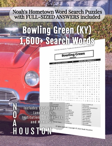 Noah’s Hometown Word Search Puzzles with FULL-SIZED ANSWERS included Bowling Green (KY)