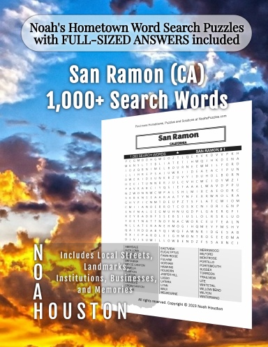 Noah’s Hometown Word Search Puzzles with FULL-SIZED ANSWERS included San Ramon (CA)