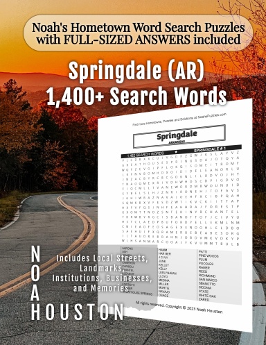 Noah’s Hometown Word Search Puzzles with FULL-SIZED ANSWERS included Springdale (AR)