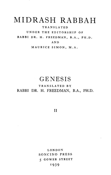 Midrash Rabbah 2, Genesis Volume 2: By Soncino Press (PDF)