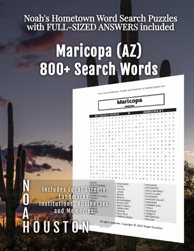 Noah’s Hometown Word Search Puzzles with FULL-SIZED ANSWERS included Maricopa (AZ)