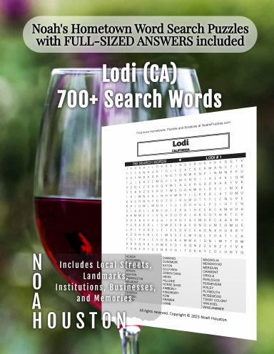 Noah’s Hometown Word Search Puzzles with FULL-SIZED ANSWERS included Lodi (CA)