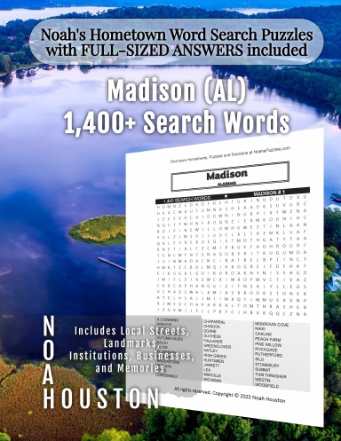 Noah’s Hometown Word Search Puzzles with FULL-SIZED ANSWERS included Madison (AL)