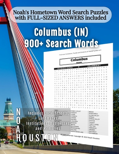 Noah’s Hometown Word Search Puzzles with FULL-SIZED ANSWERS included Columbus (IN)