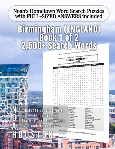 Noah’s Hometown Word Search Puzzles with FULL-SIZED ANSWERS included Birmingham (ENGLAND), Book 1 of 2