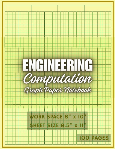 Yellow  Color Paper Engineering Computation Graph Paper Pad Notebook Quad Ruled Green Lined Grid 5x5 Inches Squares, Letter Size 8.5x11 in