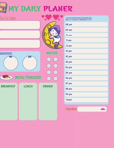uniorn daily planner: pink planner for girls