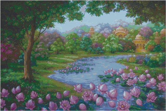 Blooming Roses by The River/ Cross Stitch patterns PDF/ Nature 123