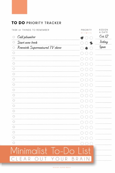 Minimalist To Do List Priority Tracker: Clear Out Your Brain