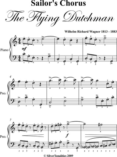 Sailor's Chorus Flying Dutchman Easy Piano Sheet Music