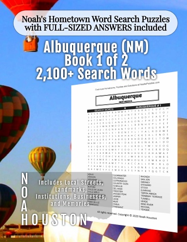 Noah’s Hometown Word Search Puzzles with FULL-SIZED ANSWERS included Albuquerque (NM), Book 1 of 2