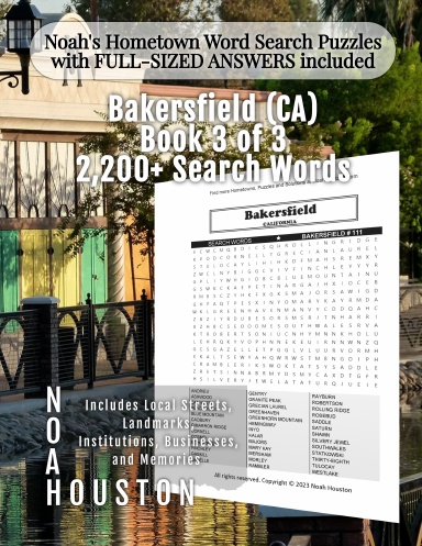 Noah’s Hometown Word Search Puzzles with FULL-SIZED ANSWERS included Bakersfield (CA), Book 3 of 3