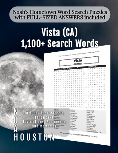 Noah’s Hometown Word Search Puzzles with FULL-SIZED ANSWERS included Vista (CA)