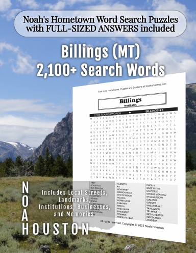 Noah’s Hometown Word Search Puzzles with FULL-SIZED ANSWERS included Billings (MT)