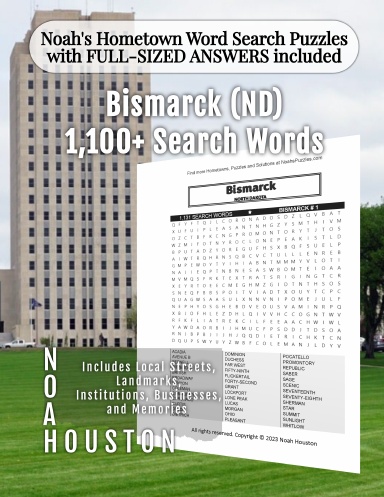 Noah’s Hometown Word Search Puzzles with FULL-SIZED ANSWERS included Bismarck (ND)