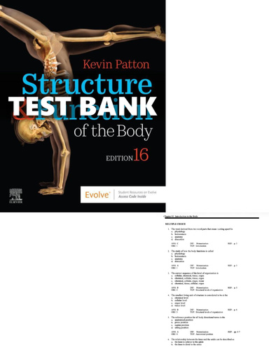 Test Bank for Structure and Function of the Body 16th Edition Patton