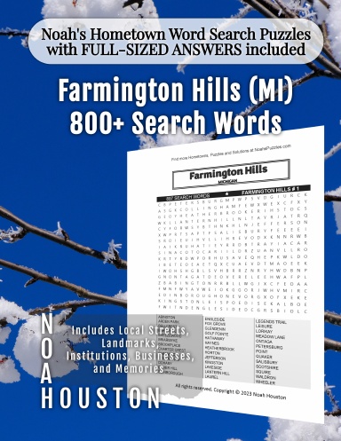 Noah’s Hometown Word Search Puzzles with FULL-SIZED ANSWERS included Farmington Hills (MI)