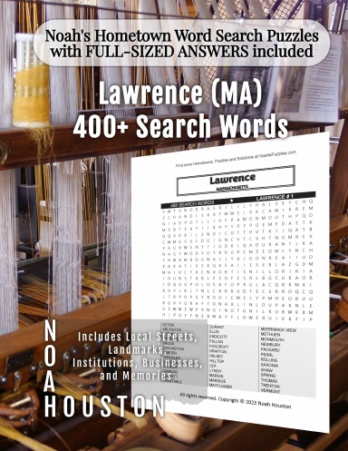 Noah’s Hometown Word Search Puzzles with FULL-SIZED ANSWERS included Lawrence (MA)