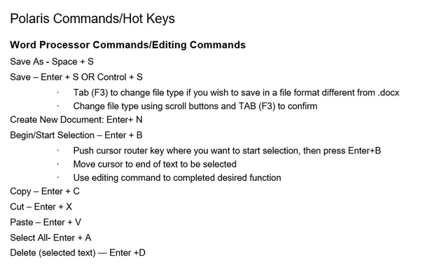 Polaris Commands_Hot Keys