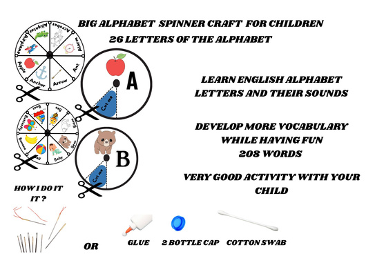 ALPHABET SPINNER CRAFT FOR CHILDREN  26 LETTERS OF THE ALPHABET