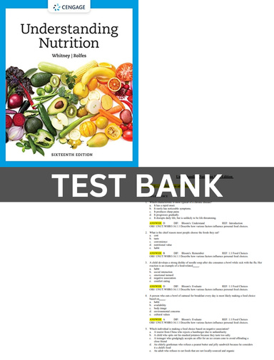 Test Bank Understanding Nutrition 16th Edition