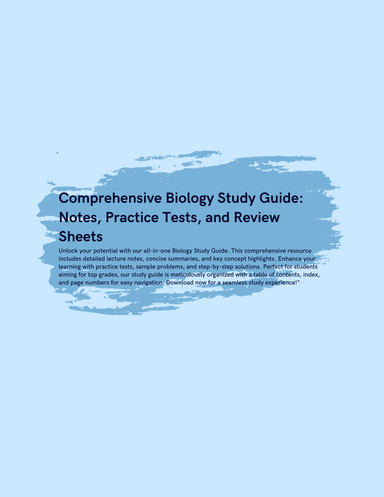Comprehensive Biology Study Guide: Notes, Practice Tests, and Review Sheets