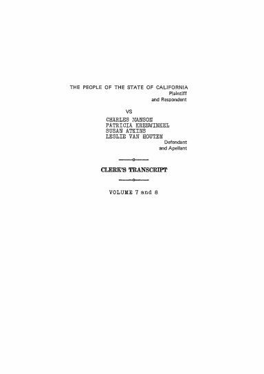 California Vs. Charles Manson et al. CLERK'S TRANSCRIPT VOL 4
