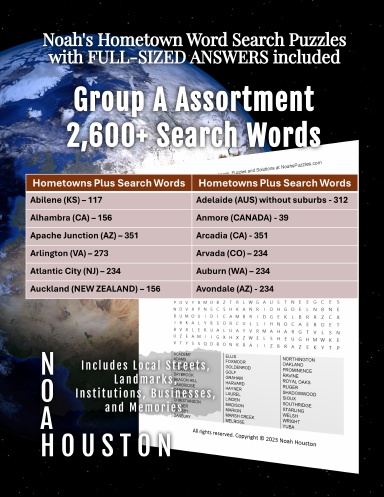 Noah’s Hometown Word Search Puzzles with FULL-SIZED ANSWERS included Group A Assortment